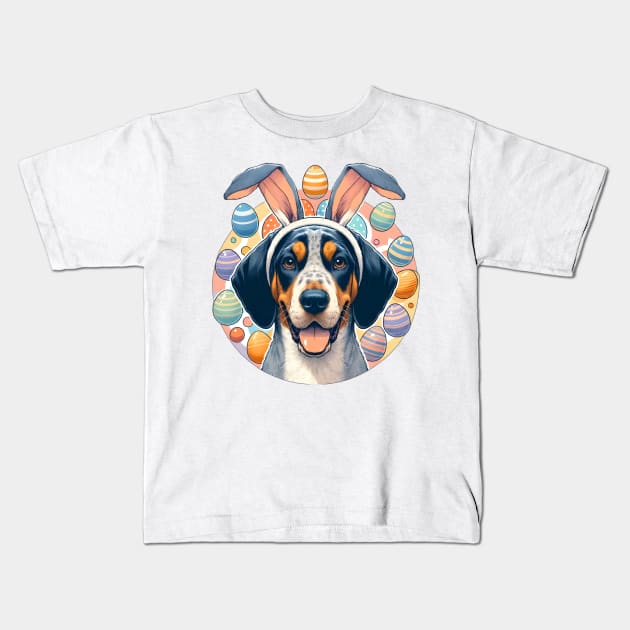 Bluetick Coonhound Celebrates Easter with Bunny Ears Kids T-Shirt by ArtRUs